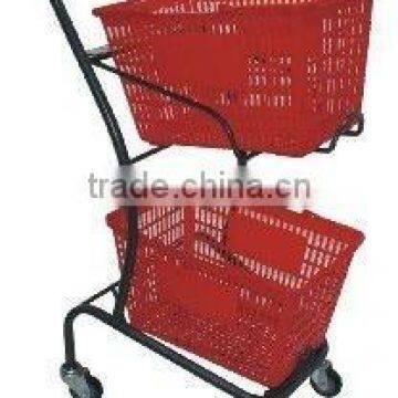 Japanese Style double baskets Powder Coated Shopping Trolley