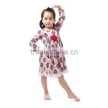 Girls Boutique Frocks Wholesale Floral Long Sleeves Cotton Baby Girls Dress Designs