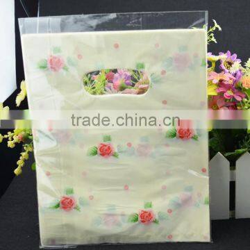 eco friendly customized shopping die cut bag wiht flower design printing / high quantity PE plastic gift packing bag