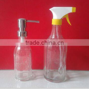250ml 500ml round soap glass bottle with sprayer lid