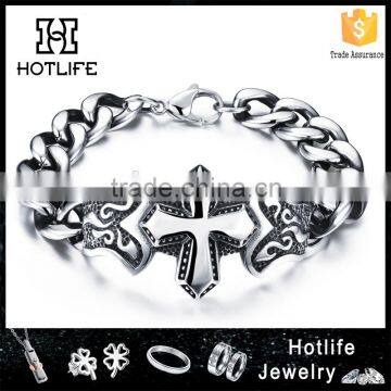most popular fashion jewelry in 2016 316L stainless steel chain link Christian cross bracelet