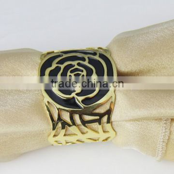 fashionable rose flower shape metal alloy enamel napkin rings