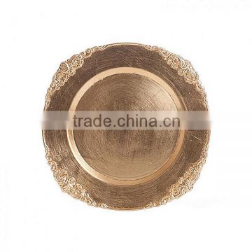 Round Lacquer Foil Cheap Gold Wedding Plastic Charger Plates Wholesale