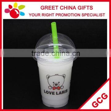 Promotional Custom Logo Disposable Clear Plastic Cup with Round Top Lid and Straw PP Beverage Juice Cup