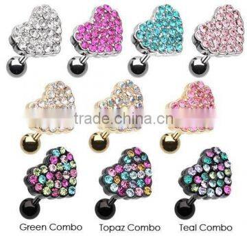 Heart Tragus Cartilage Earring Crystal Body Jewelry