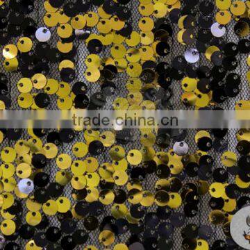 Sequin 2 Tone Micro Pailletes Fabric BLACK YELLOW / 54" Wide colorful mixed 3mm sequin embroidery fabric