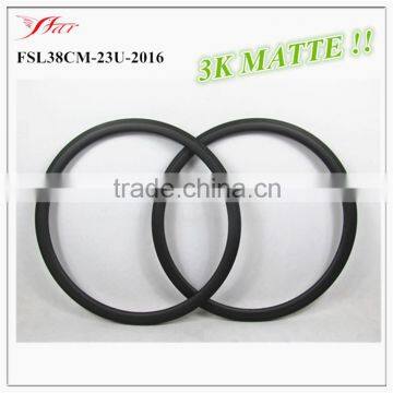 U shape carbon clincher rims for road bike 38mm depth light weight carbon bicycle rims 2016 new design in China