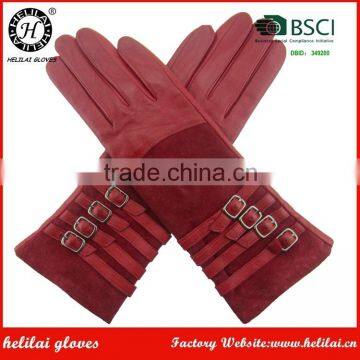 HELILAI Red Ladies Long Style Leather Gloves ECO Friendly In European