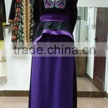 Tops New Design women v-neck Embroidery Crepe Maxi Evening Dress for Abaya