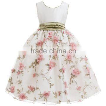 2016 New Girls Flower Dress Sleeveless Princess Dresses With Bow Belted Fashion Kids Clothes For 3-12 Year CMGD90326-2