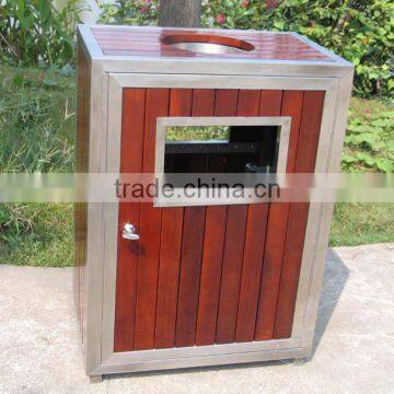 Wood and stainless steel trash bin wooden dustbin outdoor