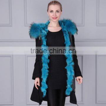 Black newest real fox fur parka for women brand military winter parka                        
                                                                                Supplier's Choice