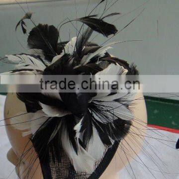 lady fashion headwear with white feather