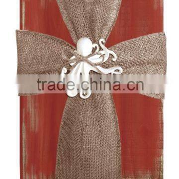 Burlap Cross Wood Sign photo-2