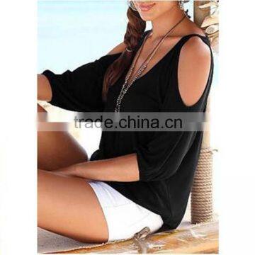 JPSKIRT1605458 Elegant Cute Girls Black Off-shoulder Shirt