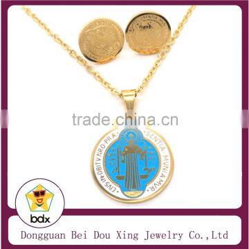 Handmade Colorful Enamel Saint Benedict Exorcism Medal Catholic Cross Protect Us Stainless Steel Religious Pendant Necklace