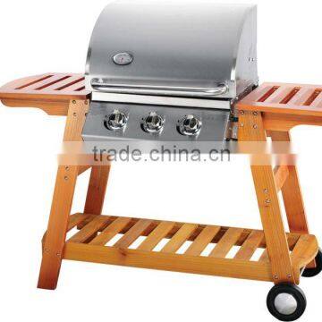 3 Stainless Steel Burners Gas BBQ Grill With Wooden Table CE Approved