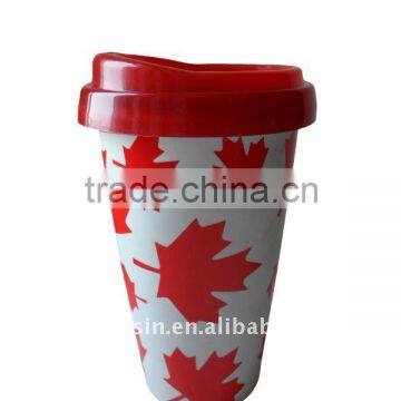 Very popular new design single or double wall porcelain mug with silicone lid