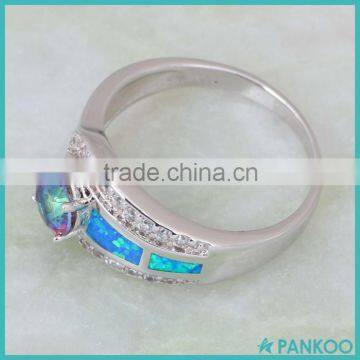 Fashion 925 Sterling Silver Mystic Rainbow Tanzanite Blue Fire Opal Ring