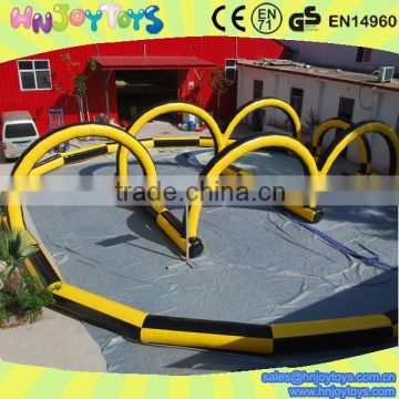 Customized size amusement park inflatable race track kids car game for sale