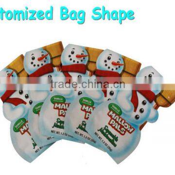 customized father Christmas plastic abnorma shape bag for Christmas Day