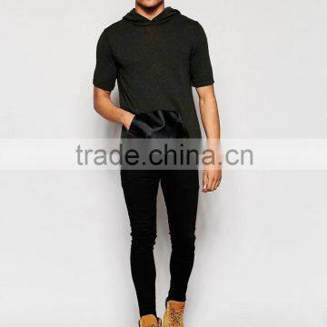 Promotion Pullovers Dark Green Men Custom High Quality Short Sleeves Slim Muscle Hoodie photo-2