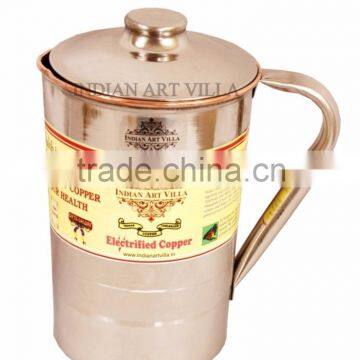 Handmade Steel Copper Jug Pitcher with Lid - 1600 ML Water Storage Good health Benefits Yoga, Ayurveda