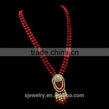 2016 fashion multi layer red shell pearl beads necklace