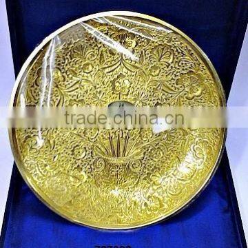 Brass Round Dry Fruit Candy & Nut Bowl Gold Plated in Velvet Box for Corporate Gifts