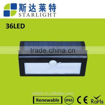38 led ABS triangle shell ip65 600LM 4.4AH battery PIR sensor + Light control+weak light motion sensor solar light