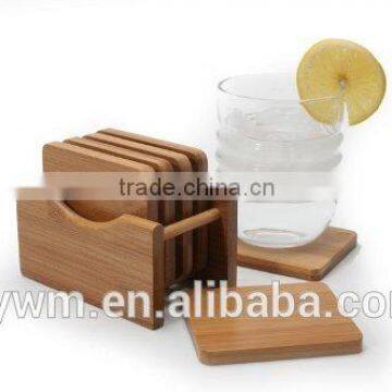 Square Bamboo Wooden Coasters with Holder and Gift Wooden Box, 3.5 by 3.2-Inch, Set of 6