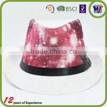 2016 summer beautiful Sublimation print straw cap all handmade fedora hat