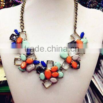 Exquisite colorful crystal gem flower necklace,The party necessary accessories
