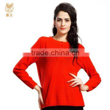 Red Plain Knitting Cashmere Sweater, Women Graceful Red Thick Pullover