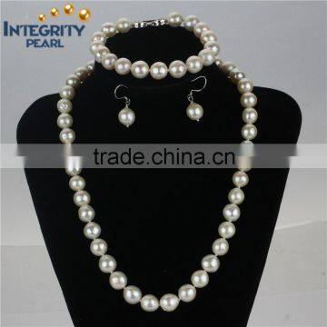 10-12mm AA white edison round wedding freshwater pearl set, fashion necklaces pearl set