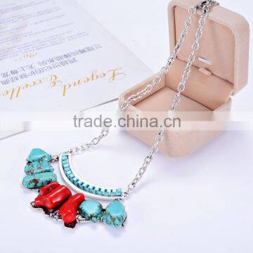 Best selling high quality 2016 fashion lady women's Turquoise necklace alloy sweater chain