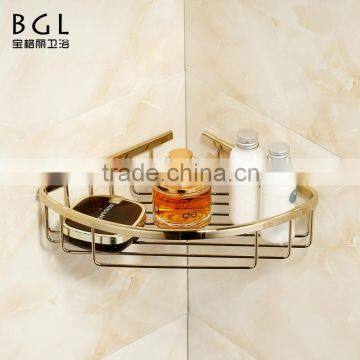 Shinning Styke Wall Mounted Bathroom Accessories Gold Finishing Brass Corner Basket for Bahroom Storage photo-2