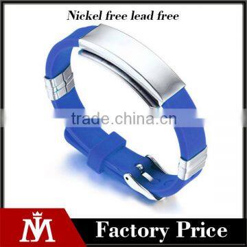 New Mens Adjustable Stainless Steel ID Bracelet Jewelry Blue Silicone Watch Bangle