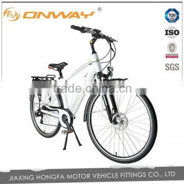 28 inch 700C man Electric Bicycle with integrated battery outer 6 spd gear 8fun center motor