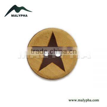 36L(23mm) natural high quality Brown wood button painted star laser engraving on