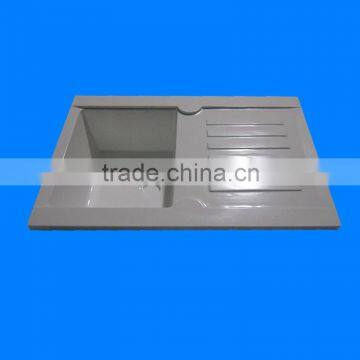 new design single bowl white artificial marble draining board kitchen sink