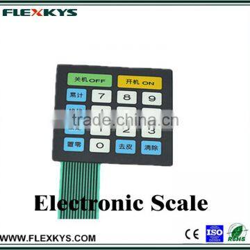 Electronic scale control panel membrane switches with flat pins
