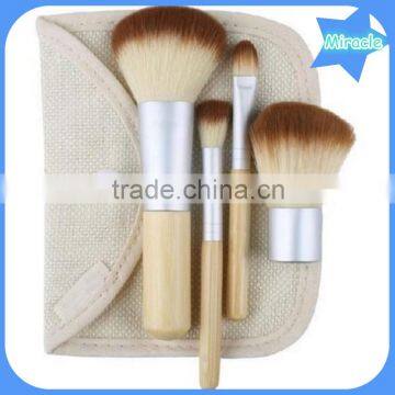 Hot Sale 4 Pcs Makeup Brushes Portable Soft Synthetic Hair Bamboo Handle Cosmetic Makeup Brush Set With Gunny Bag photo-2