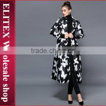 2015 European Design Black Butterfly Ladies Fashion Long Overcoat In Stock