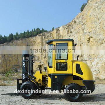 China New Compact 4wd Articulated Forklift For Sale, Rough Terrain Forklift with High View Mast