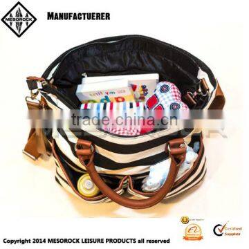 High Quality White and Black Stripe Diaper Tote Bag Baby Diaper Bag photo-3