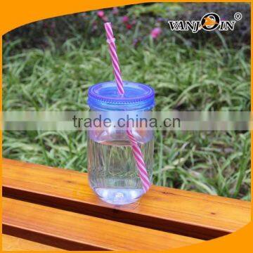 24 oz Plastic Mason Jar With Mood Straw.