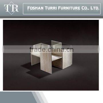 Antique Carved Travertine Base With Glass Top End Table