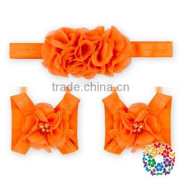 Baby Shabby Flower Barefoot Sandals & Floral Headband Set