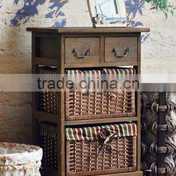 Wicker Wooden Furniture With 4 Drawers Willow Cabinet CN photo-3